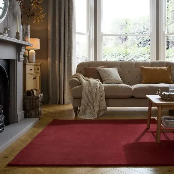 Woven Wool Rug with Dense Pile - Mulberry