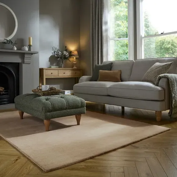 Woven Wool Rug with Dense Pile - Natural