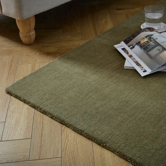 Woven Wool Rug with Dense Pile - Sage