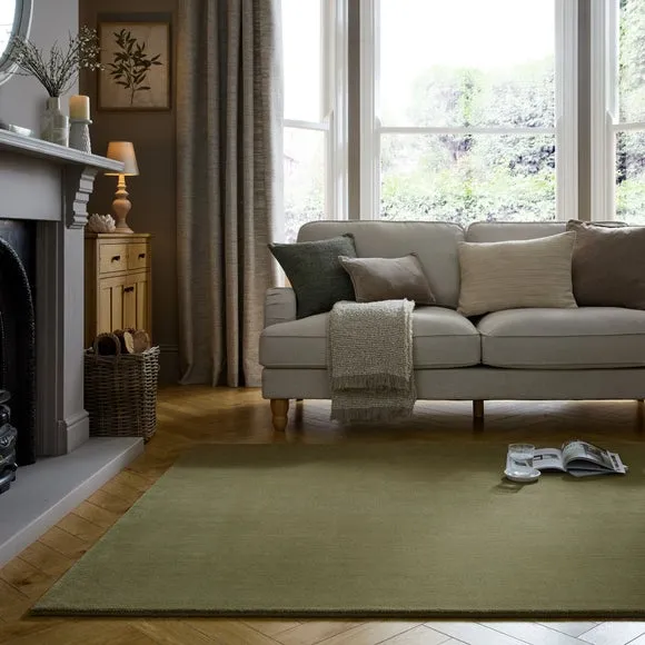 Woven Wool Rug with Dense Pile - Sage