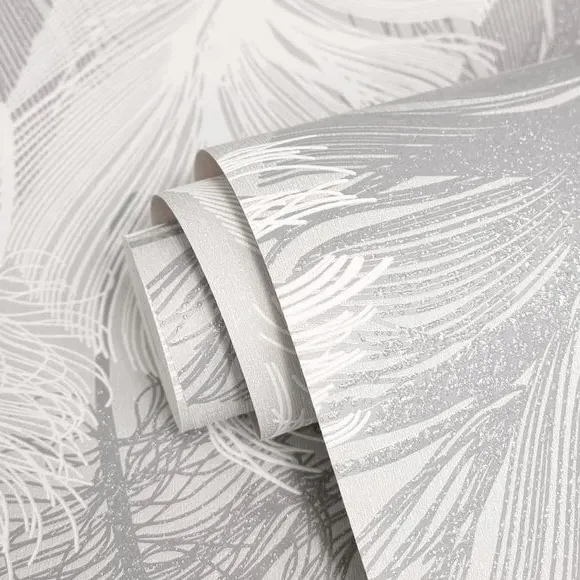 Feather Pattern Wallpaper - Grey, Glitter