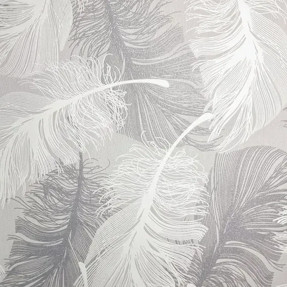 Feather Pattern Wallpaper - Grey, Glitter