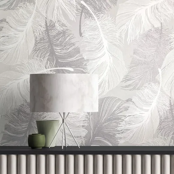 Feather Pattern Wallpaper - Grey, Glitter image