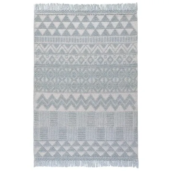Macramé Rug with Tassels - Duck Egg, Wool