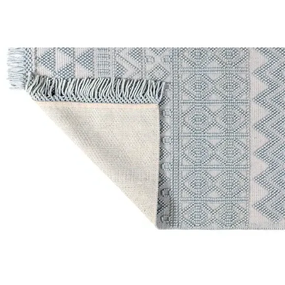 Macramé Rug with Tassels - Duck Egg, Wool