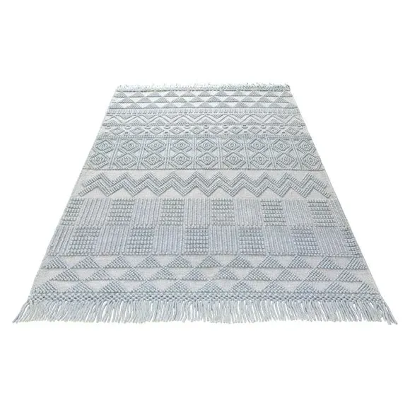 Macramé Rug with Tassels - Duck Egg, Wool