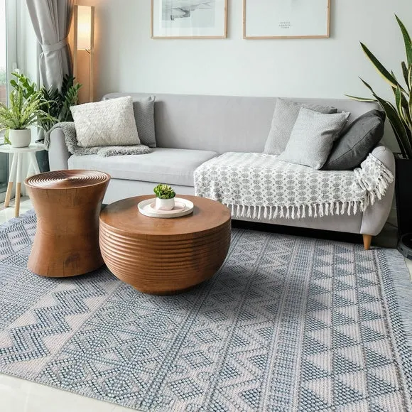 Macramé Rug with Tassels - Duck Egg, Wool image