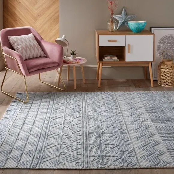 Macramé Rug with Tassels - Duck Egg, Wool