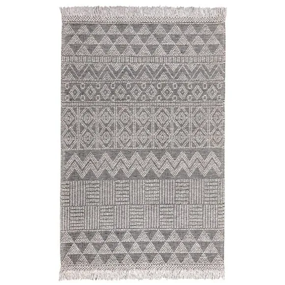 Macramé Rug with Tassels - Grey, Wool