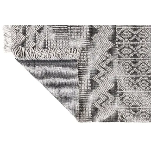Macramé Rug with Tassels - Grey, Wool