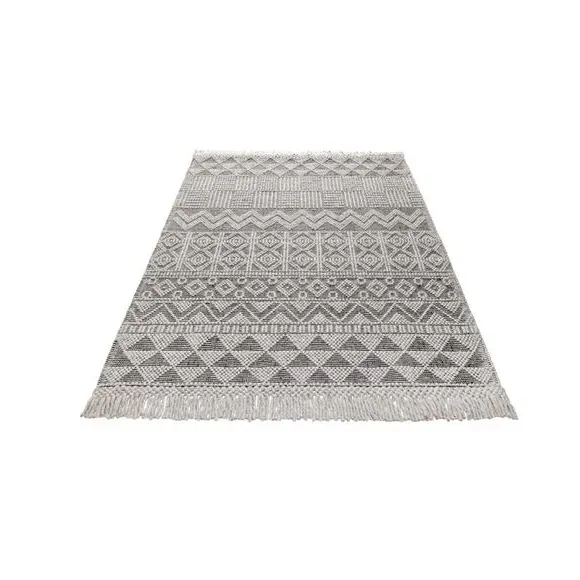 Macramé Rug with Tassels - Grey, Wool