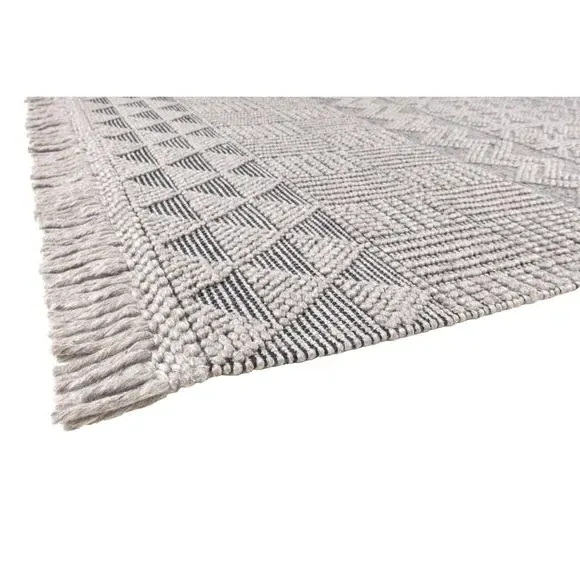 Macramé Rug with Tassels - Grey, Wool