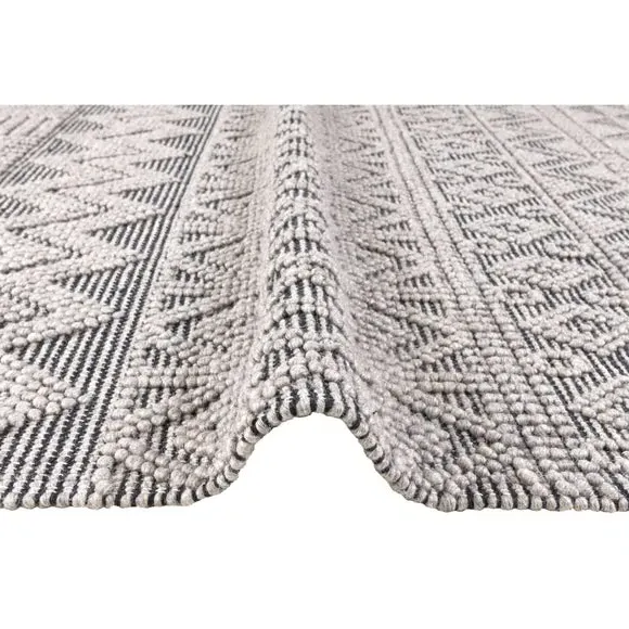 Macramé Rug with Tassels - Grey, Wool