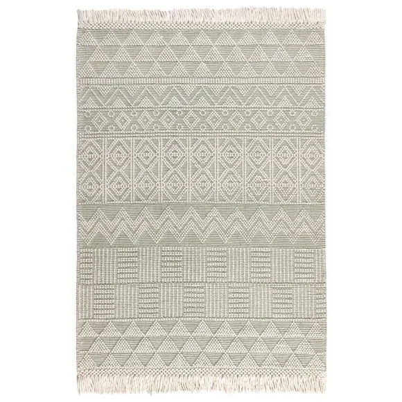 Macramé Rug with Tassels - Mint, Wool