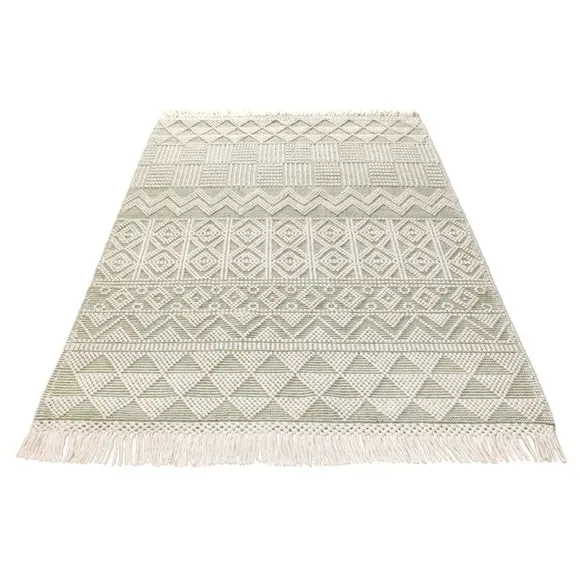 Macramé Rug with Tassels - Mint, Wool