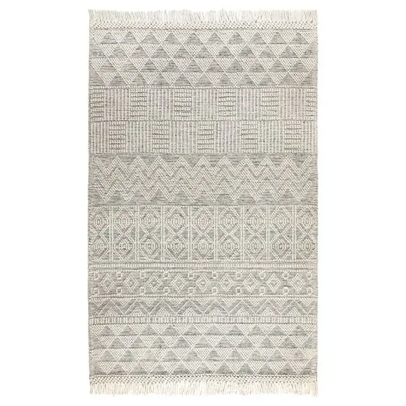 Macramé Rug with Tassels - Natural, Wool