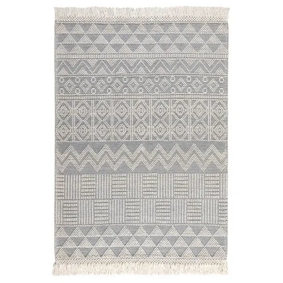 Macramé Rug with Tassels - Slate, Wool