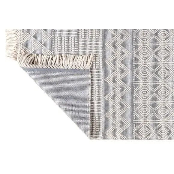 Macramé Rug with Tassels - Slate, Wool