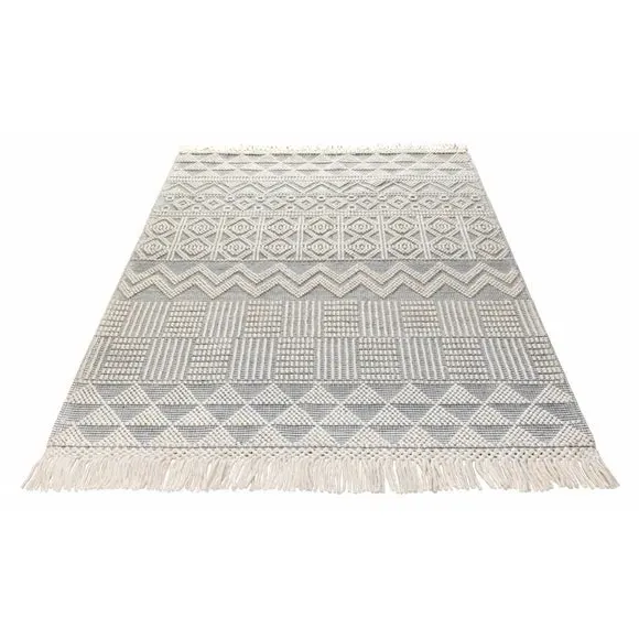 Macramé Rug with Tassels - Slate, Wool