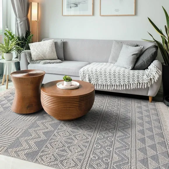 Macramé Rug with Tassels - Slate, Wool