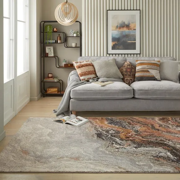 Plush Rug with Modern Print - Grey