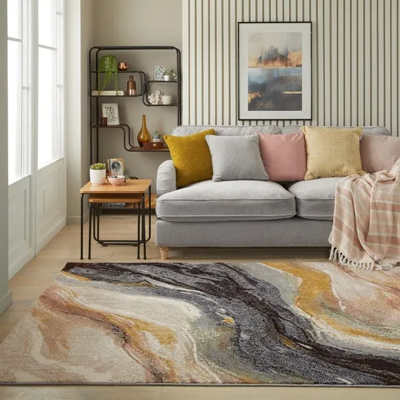 Plush Rug with Modern Print - Multicoloured