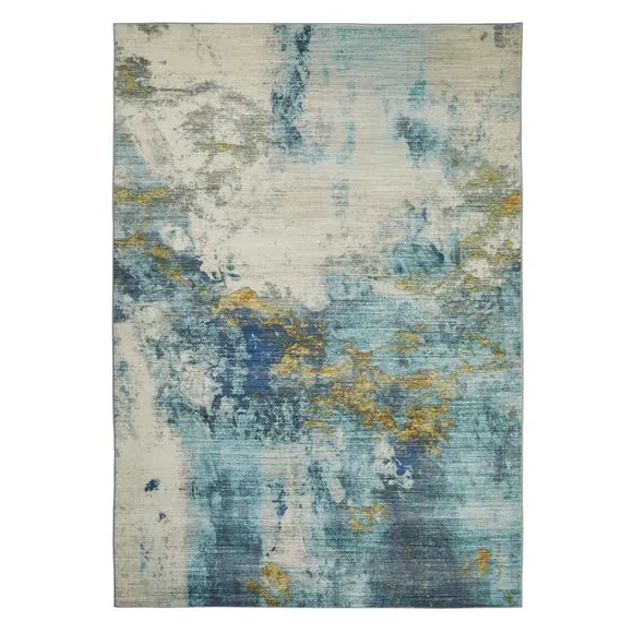 Washable Area Rug - Blue, Faux Rabbit Fur