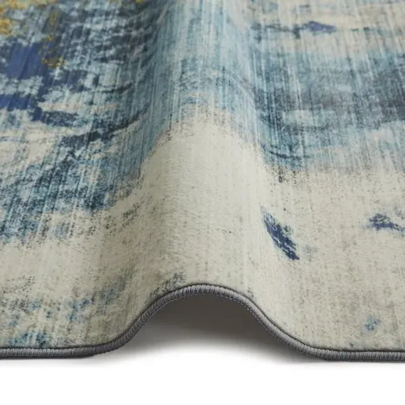 Washable Area Rug - Blue, Faux Rabbit Fur