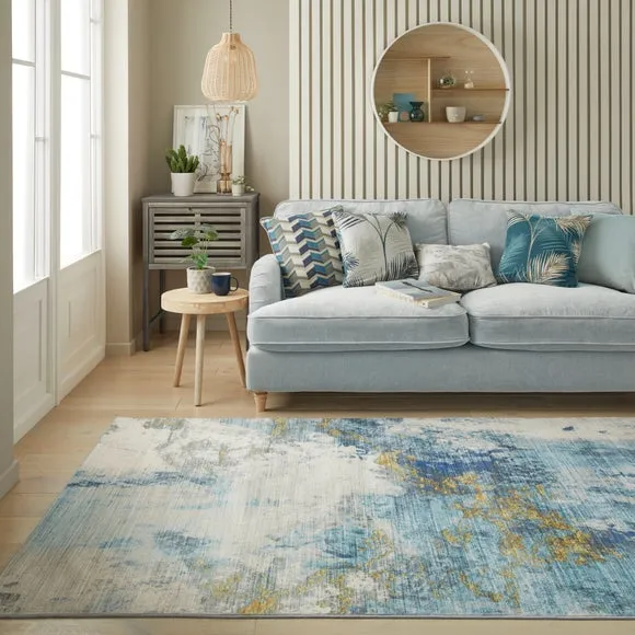 Washable Area Rug - Blue, Faux Rabbit Fur image