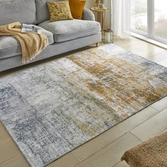 Washable Area Rug - Gold, Faux Rabbit Fur
