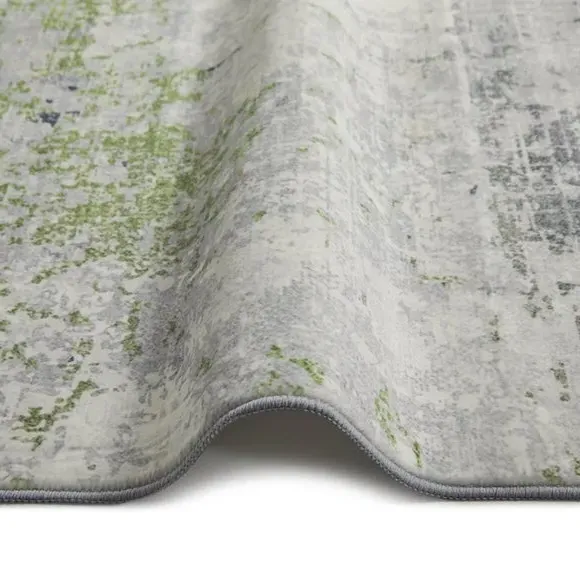 Washable Area Rug - Green, Faux Rabbit Fur