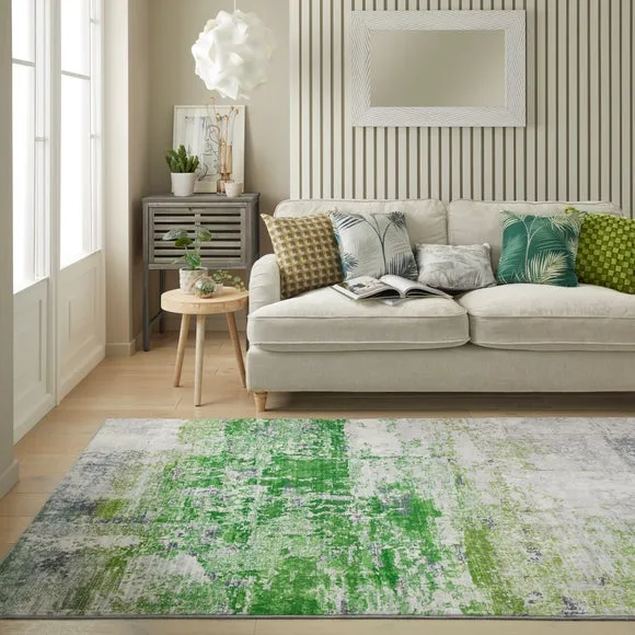 Washable Area Rug - Green, Faux Rabbit Fur