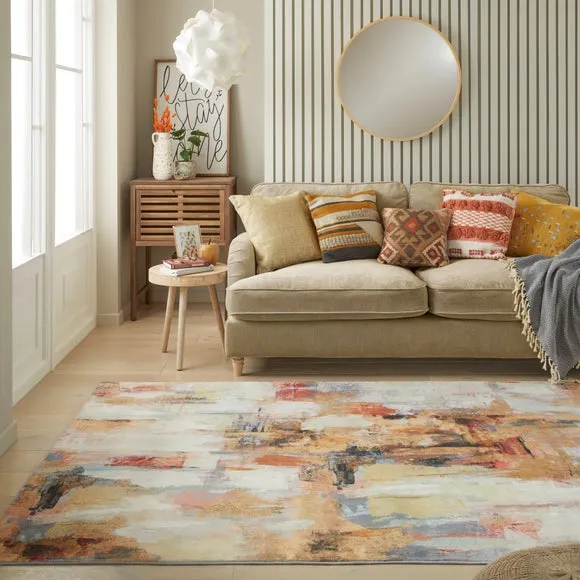 Washable Area Rug - Multicoloured, Faux Rabbit Fur
