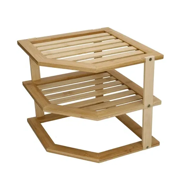 Tiered Corner Organiser Shelf - Brown, Bamboo
