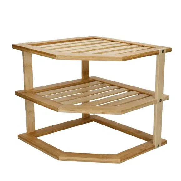 Tiered Corner Organiser Shelf - Brown, Bamboo