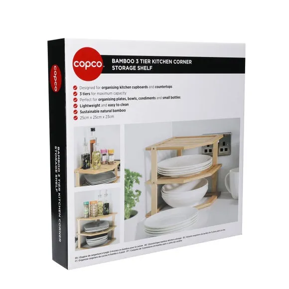 Tiered Corner Organiser Shelf - Brown, Bamboo