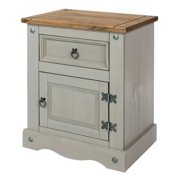1 Drawer Bedside Table with Door - Grey, Pine image