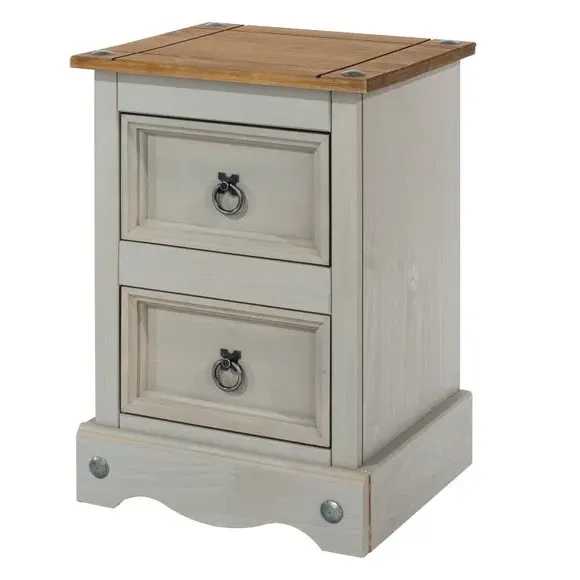 2-Drawer Bedside Table - Grey, Solid Wood image