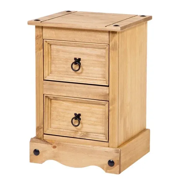 2-Drawer Bedside Table - Pine, Solid Wood