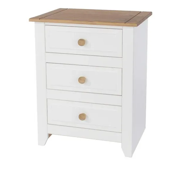 3-Drawer Bedside Table - White, Pine image