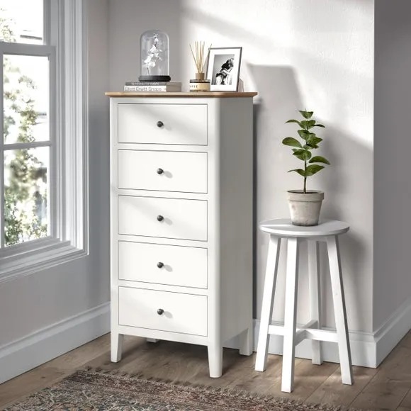 5-Drawer Tallboy - White, Painted Pine