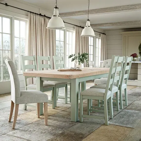 6-8 Seater Extendable Dining Table - Green, Oak image