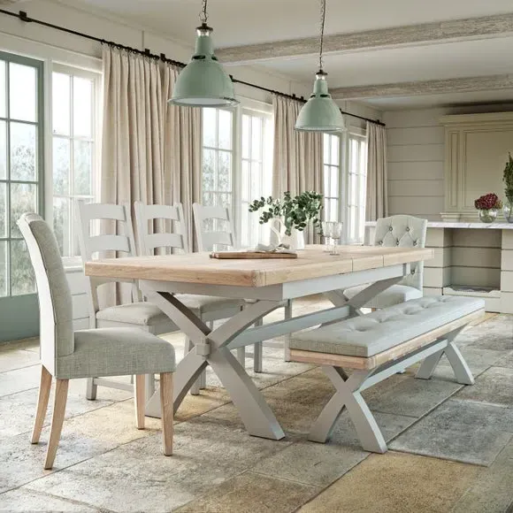 6-8 Seater Extendable Dining Table - Stone, Pine