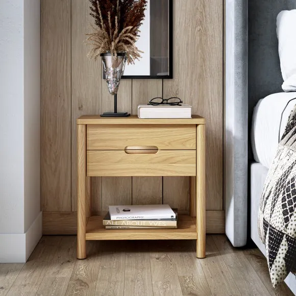 Bedside Table with Drawer - Oak, Wood image