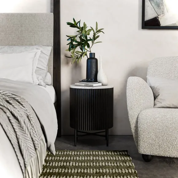 Bedside Table with Storage - Black, Mango Wood