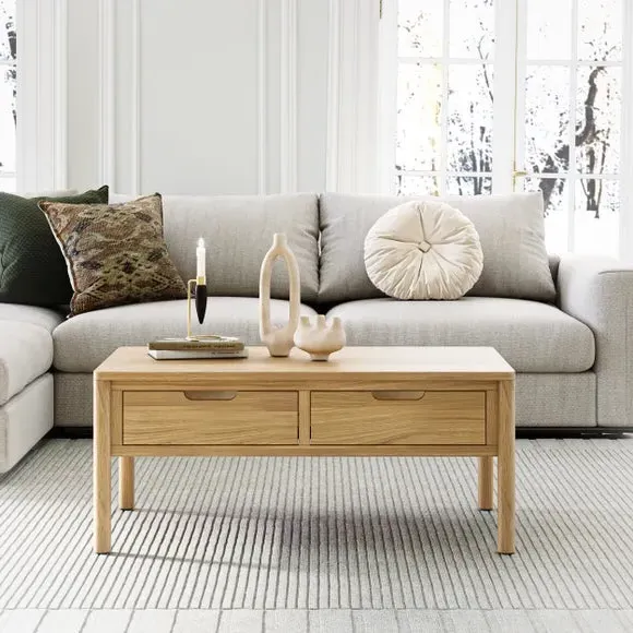 Coffee Table with 2 Drawers - Natural, Oak image