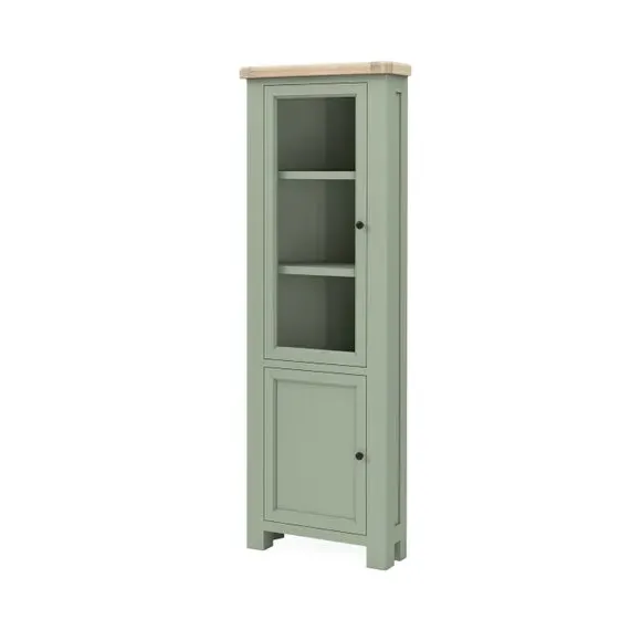 Corner Display Cabinet with Glass Doors - Sage, Oak image