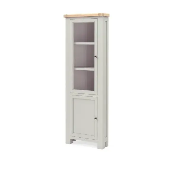 Corner Display Cabinet with Glass Doors - Stone, Oak