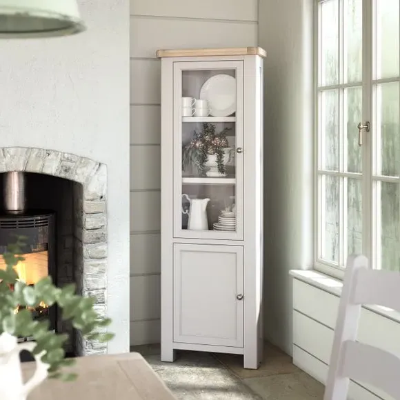 Corner Display Cabinet with Glass Doors - Stone, Oak