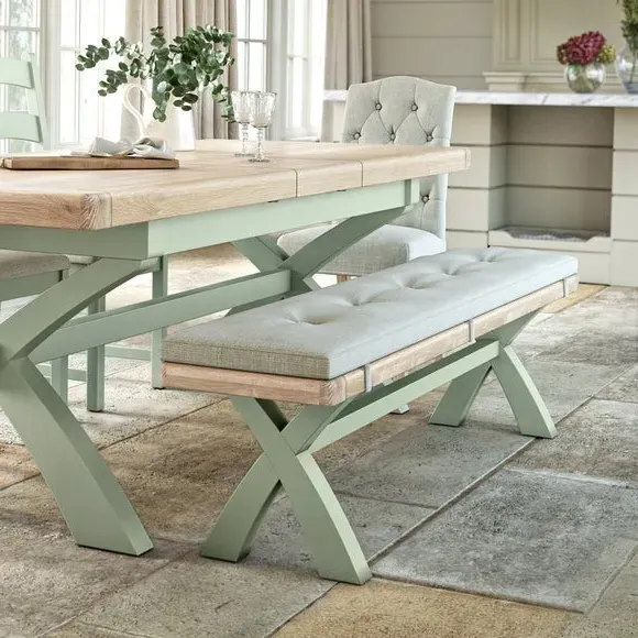 Cross Leg Dining Bench - Green, Pine image